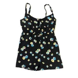 Nordstrom BP Black Pansy Flower Spaghetti Strap Romper S